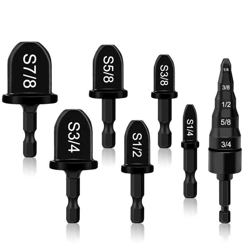 Hakkin 7PCS HVAC Repairing Set, Air Conditioner Copper Tube Expander with 5 in 1 Swaging Tool Drill Bit, Hex Shank Manual Pipe Swage Expander, Flaring Tool Size 1/4'', 3/8'',1/2'',5/8'',3/4'',7/8'' - Image 1